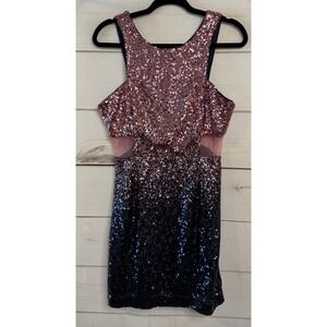 Dear Moon Sequin Ombre Mini Dress Rose Gold Navy Blue Mesh Cutout Size 9 J314836